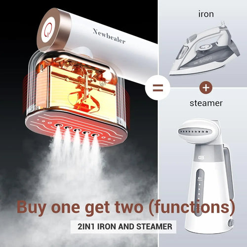 1200W Portable Steam Iron & Steamer, 2-in-1, 15s Heat Up, 302°F, Rotatable, for Clothes (120V Only)