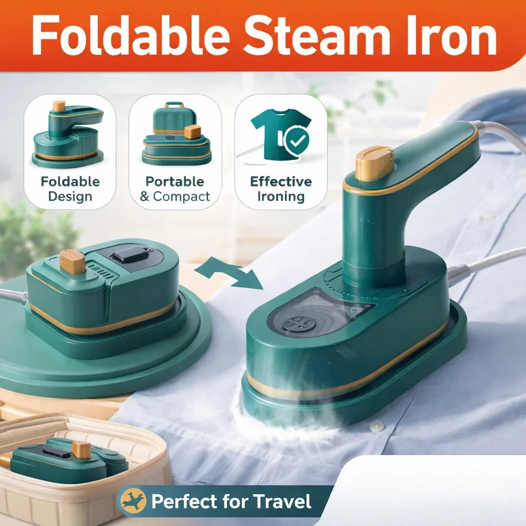 Portable Mini Steam Iron Handheld Garment Steamer 180 Foldable 2-in-1 Flat Hanging Ironing Machine for Clothes Travel Home
